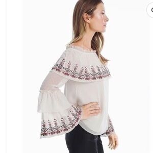 White House Black Market Cream Embroidered Blouse